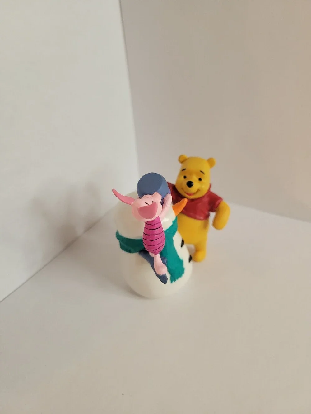 Disney Yellow Winnie the Pooh and Pink Piglet Holiday Ornament with Green Scarf